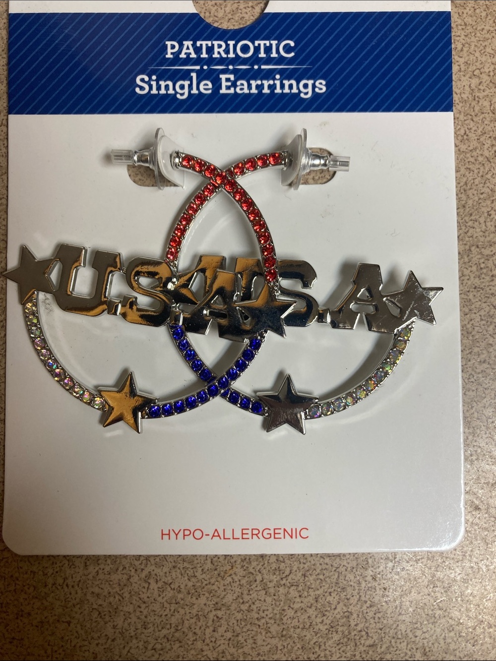Patriotic USA Single Earrings with Red, Blue & Iridescent Stones